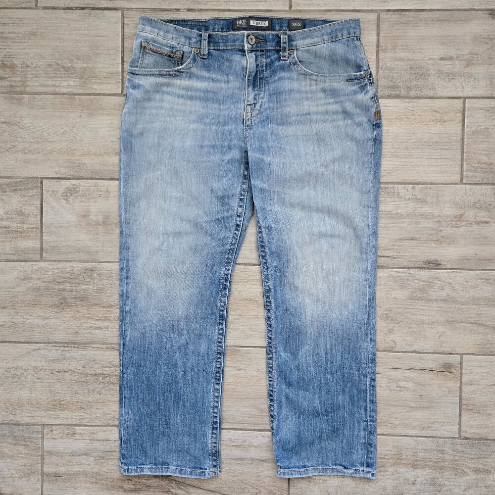 BKE by Buckle Derek Bootleg Jeans Men's Chunky Stitch Pocket Light Wash 36 Short